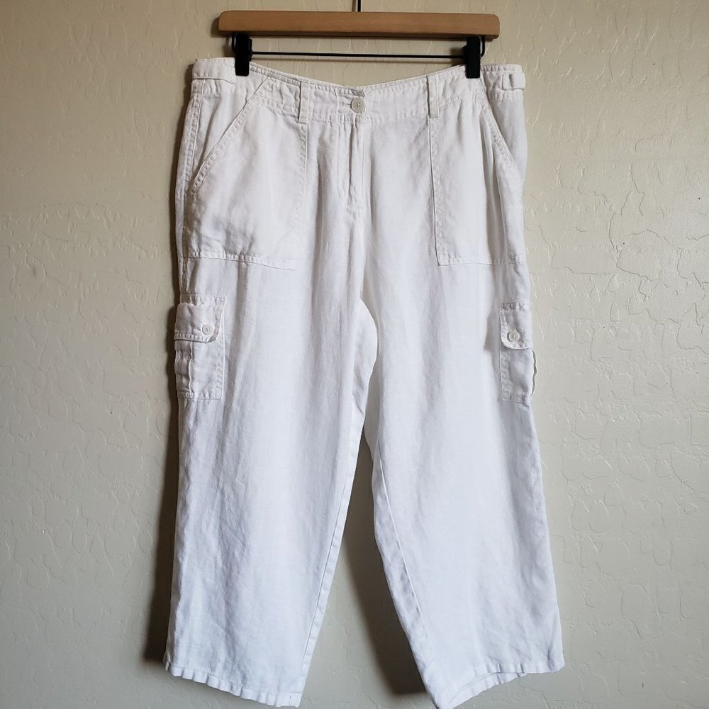 Tommy Bahama 100% Linen Coastal Cropped White Pants 22.5" Inseam Capri Women's 8